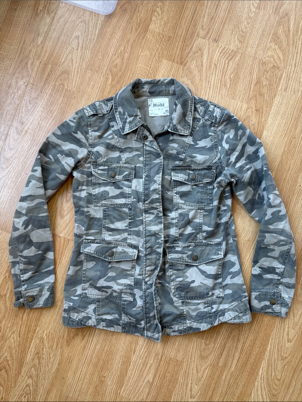 Mudd Women's Camouflage Utility Jacket - Gray & Olive Camo
